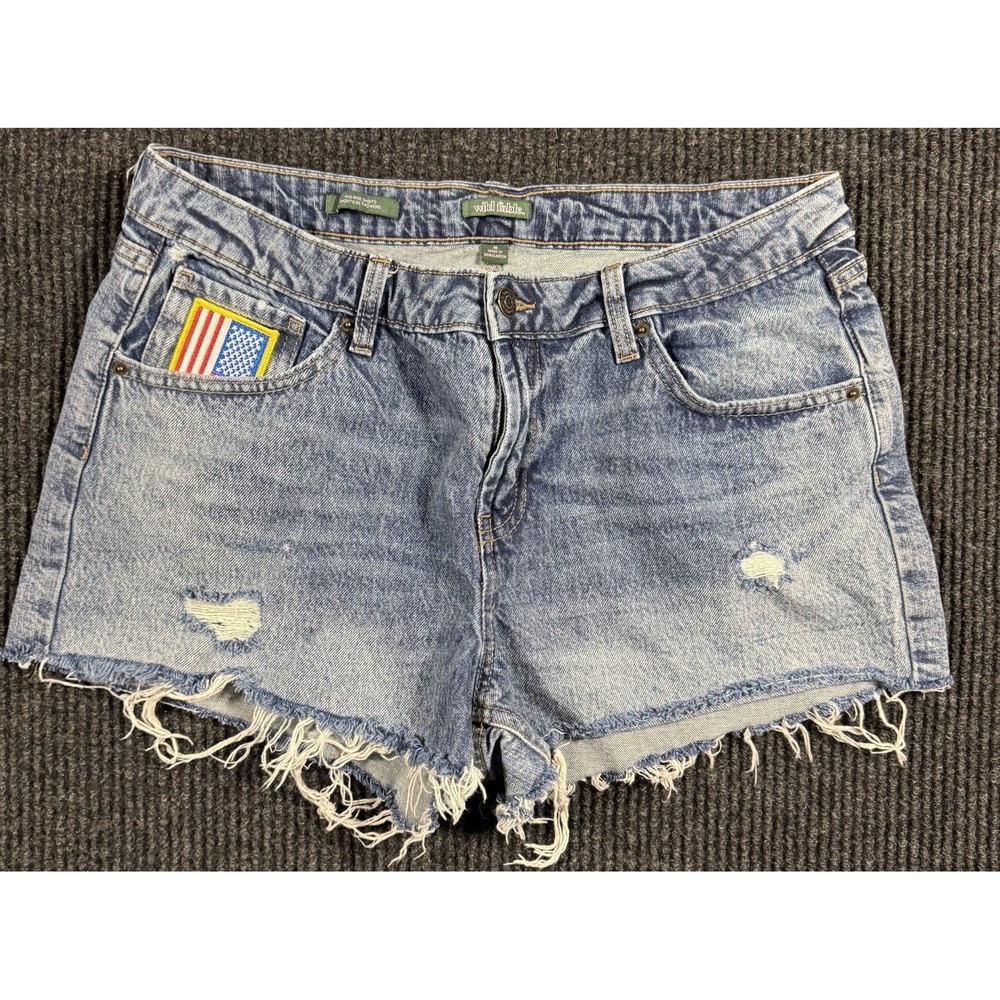 USA Flag Patch Denim Cut Off Shorts Size 10 Patriot July 4th America Wild Fable